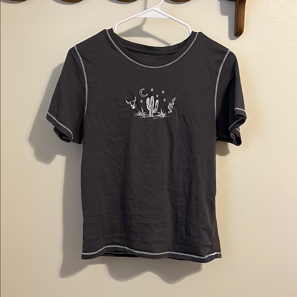 Gray Graphic Tee with White Stitching